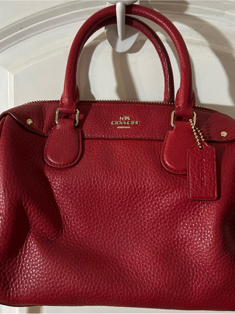 Coach Red Pebbled Leather Satchel with Top Handles
